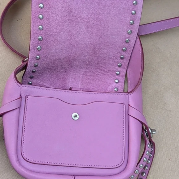 Coach Crossbody Dakotah 15 MINI Rivets Studded Saddle Purple Calf Leather 35751 - Picture 4 of 8